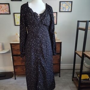 Elegant Black Floral Dress Milkmaid Size 4 (11)